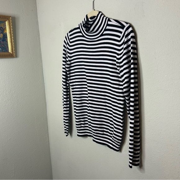 Calvin Klein Black and White Striped Turtleneck Sweater Size Small - Picture 2 of 5
